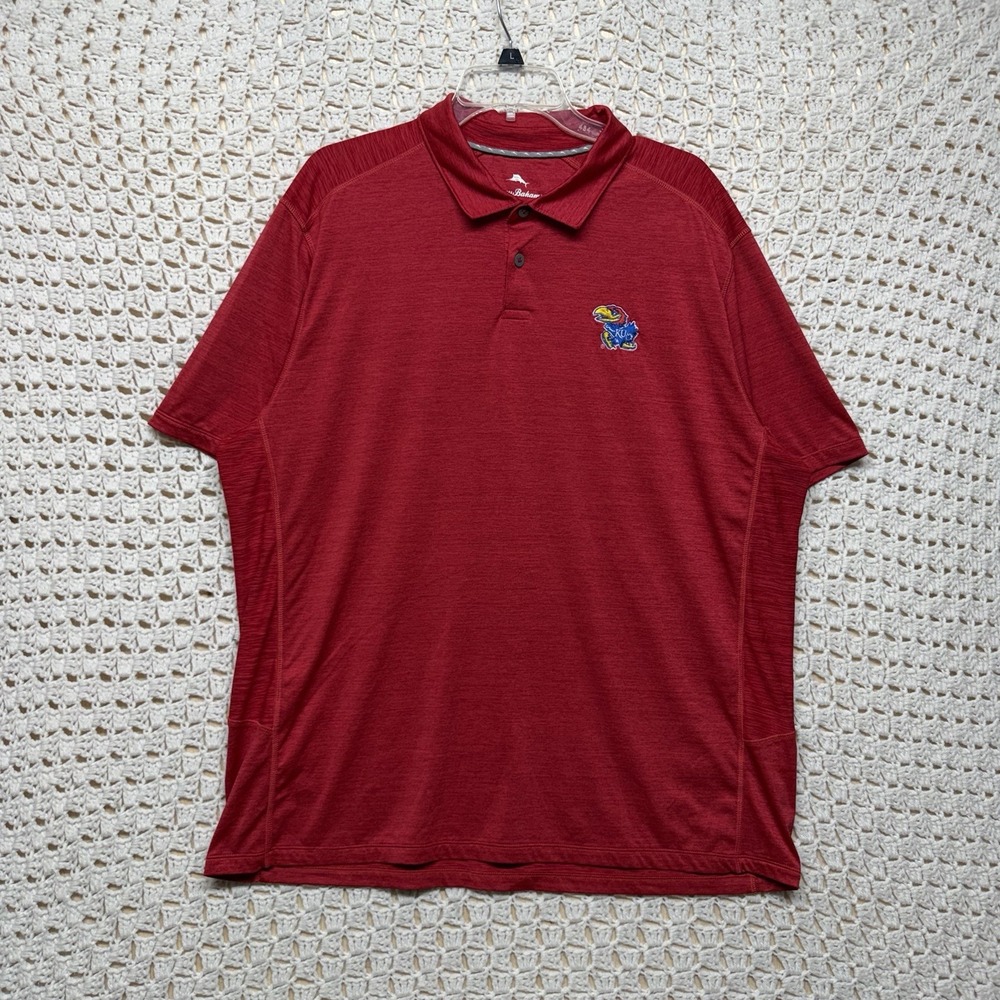 Tommy Bahama Golf Kansas Jayhawks Polo Shirt Mens XL Red Striped
